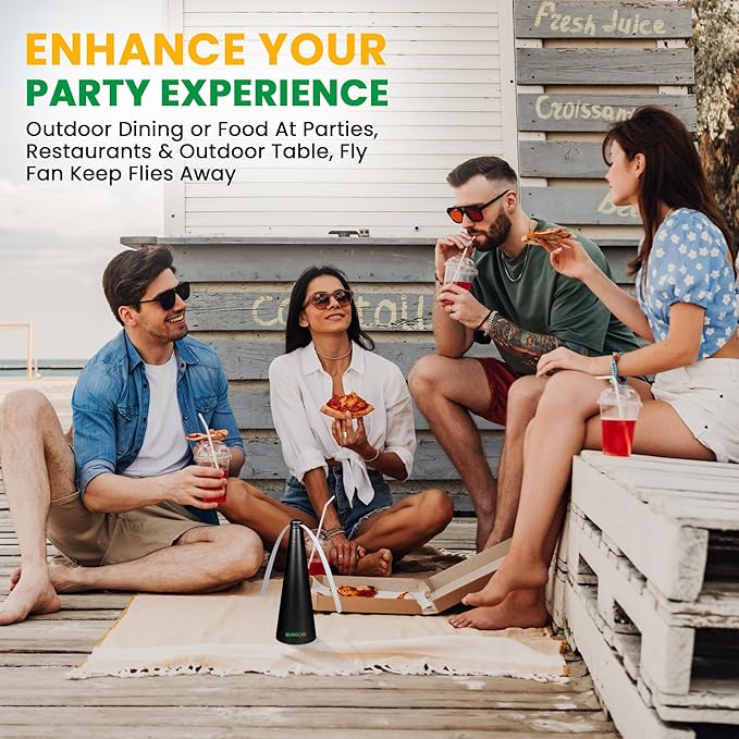 BUGGOFF White Fly & Flying Insect Repellent Fan with Twin Blades, Table top & Hangable, Battery Powered or 5V Plug in, Batteries NOT Included. Safe Blades with Auto Stop. (1 Pack)