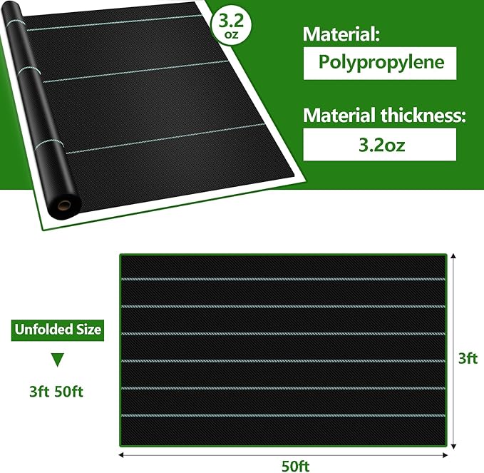 3ft×100ft Garden Weed Barrier Fabric Heavy Duty Landscape Fabric with Superior Permeability Easy Set up Weed Control Ground Cloth