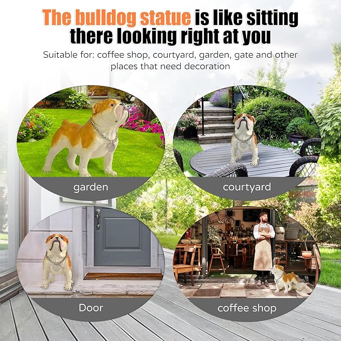 Adorable Standing English Bulldog Puppy Garden Statue, Cute Decorative Resin Figurine for Backyard, Porch, Lawn, Patio for Dog Lovers