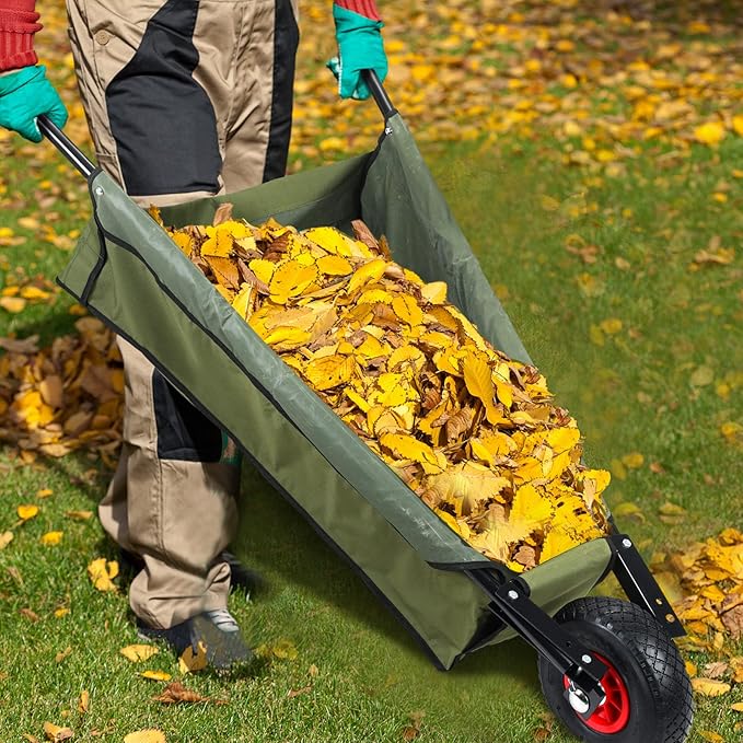 BBTO Folding Wheelbarrow Collapsible Foldable Yard Cart 88lbs Lightweight Gardening Heavy Duty Oxford Cloth Lawn for Adult, Grass, Soil, Brick, Leaf, Garden Supplies, 10" Pneumatic Tire