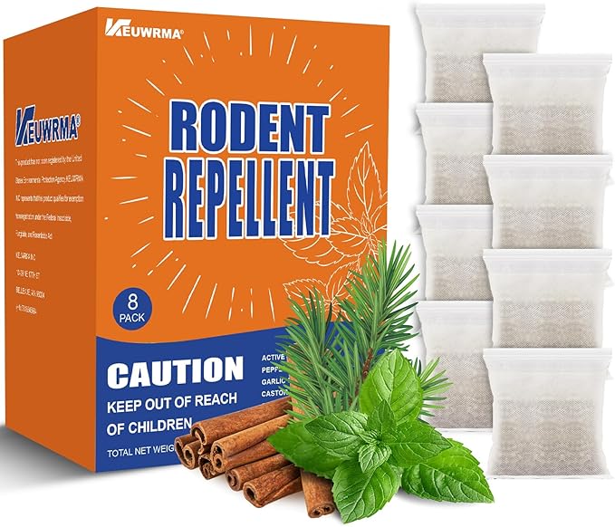 Mouse Repellent, Pest Control, Rodent Repellent Pouches, Mice Repellent, Natural Mice Deterrent for Homes/RVs, Child & Pet Safe Pest Control. Peppermint Oil to Repel Mice and Pouches, 8 Pack.