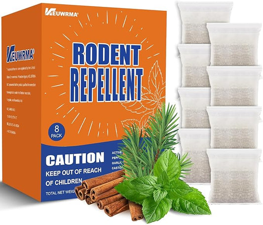Mouse Repellent, Pest Control, Rodent Repellent Pouches, Mice Repellent, Natural Mice Deterrent for Homes/RVs, Child & Pet Safe Pest Control. Peppermint Oil to Repel Mice and Pouches, 8 Pack.