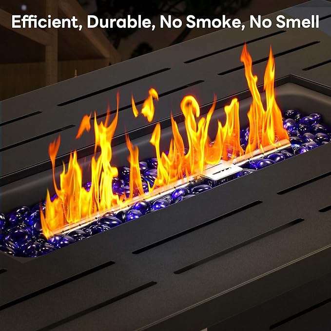 43 Inch Propane Fire Pit Table, 3-in-1 Multi-Use 50,000 BTU Square Gas Fire Pit with Lid & Blue Glass Stones, Steel Tabletop, Adjustable Flame, for Patio, Backyard, Deck, Outdoor Gatherings