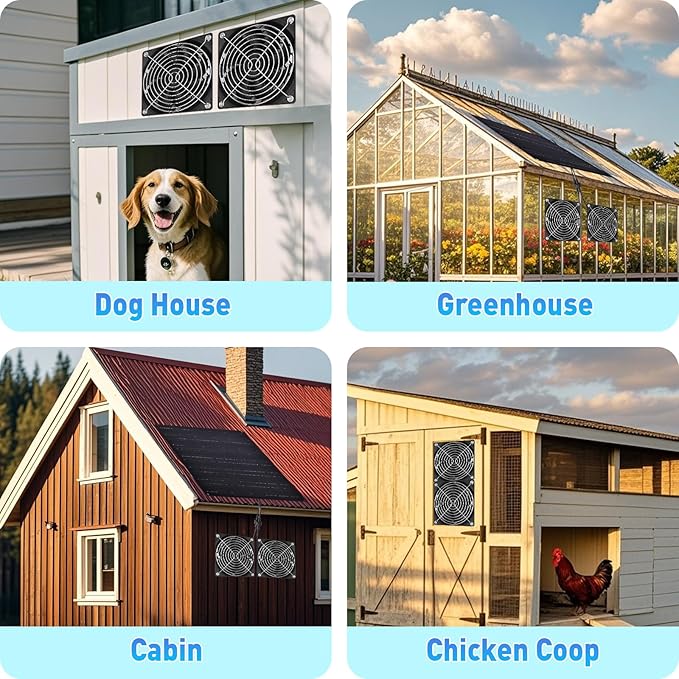 Solar Powered Fan, Solar Panel Fan 15W Solar Ventilation Exhaust Fan Waterproof for Outdoor Shed Chicken Coops Greenhouse Doghouses Pet House for Intake or Exhaust Air Cooling