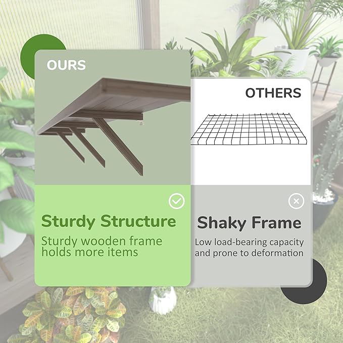 Shelf Suitable for 6x8FT Wood Greenhouse, 91" Wooden Storage Shelf Kit Fit Multiple Greenhouse , Horticulture Workstation, Work Bench System Shelving, Light Mocha Brown, 2 Pack