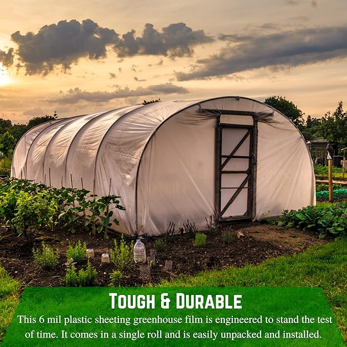 Farm Plastic Supply - Clear Greenhouse Plastic Sheeting - 6 mil - (20' x 75') - 4 Year UV Resistant Polyethylene Greenhouse Film, Hoop House Green House Cover for Gardening, Farming, Agriculture