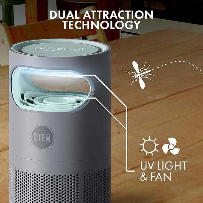 STEM Flying Insect Fan Trap for Indoor Bug Control, Attracts Mosquitoes, Fruit Flies, and House Flies, Plug-in Fan with UV Light, Starter Kit Includes 1 Device and 5 Glue Traps