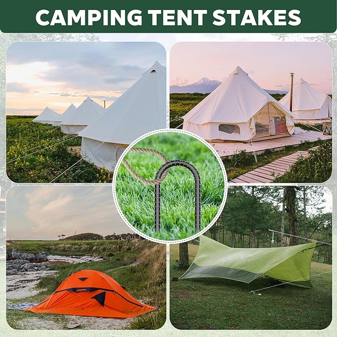 20 Pieces Trampoline Stakes Anchors High Wind Heavy Duty,U Shaped Garden Hooks Stakes for Ground,Trampoline Tie Downs Anchor Kit,Bounce Horseshoe House Stake,Rebar Camping Tent Stakes,12 Inch Long