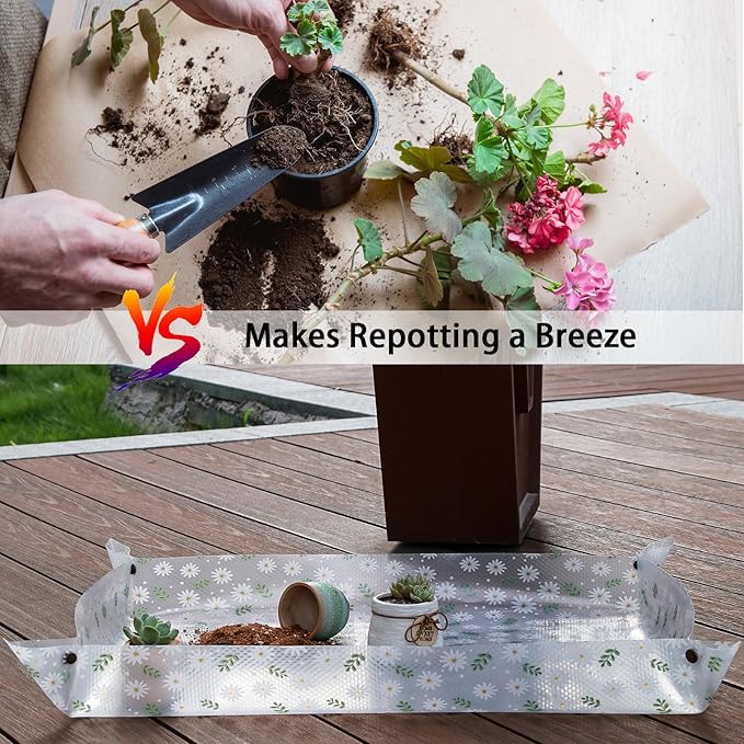 Repotting Mat for Indoor Plants Waterproof Clear Potting Mat Foldable Plant Potting Repotting Tray Portable Gardening Tray for Indoor Potting Soil, Gardening Gifts for Women 31.5 x 23.6(Leaves)