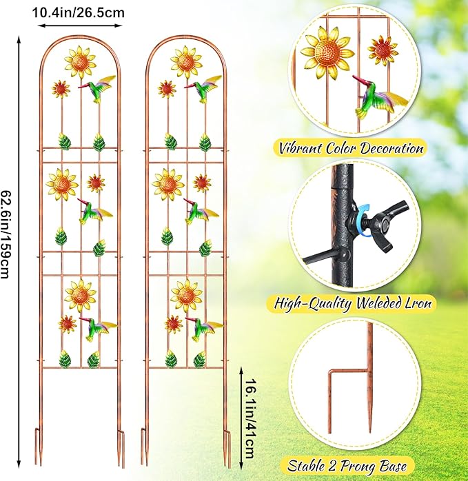 2Pcs Metal Garden Trellis, Arched Fence Trellis Plant Support Trellises, Supporting Plants Outdoor Decoration for Climbing Plants Lawn Yard Patio Backyard Wall Brackets (Hummingbird)