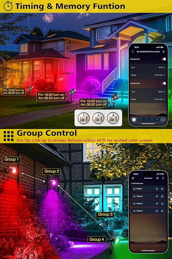T-SUN Smart Color Changing Landscape Lights, RGBW Halloween Spotlights Outdoor with App & Remote, Music Sync, DIY Scenes, Timing, Dimmable Waterproof Spot light for Yard Garden Tree Decoration, 6 Pack