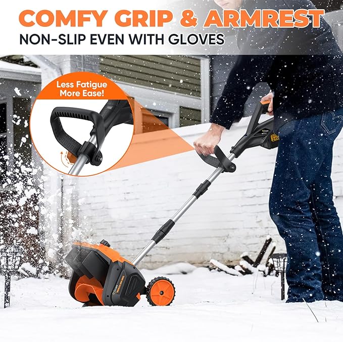 Cordless Snow Shovel, 3500W Battery Snow Blower with Dual 6.0Ah Anti-Freeze Batteries & Base Plate, 25.6Ft Throw, 13Inx7In Brushless Snow Shovel with Wheels for Driveway Sidewalk Snow Removal
