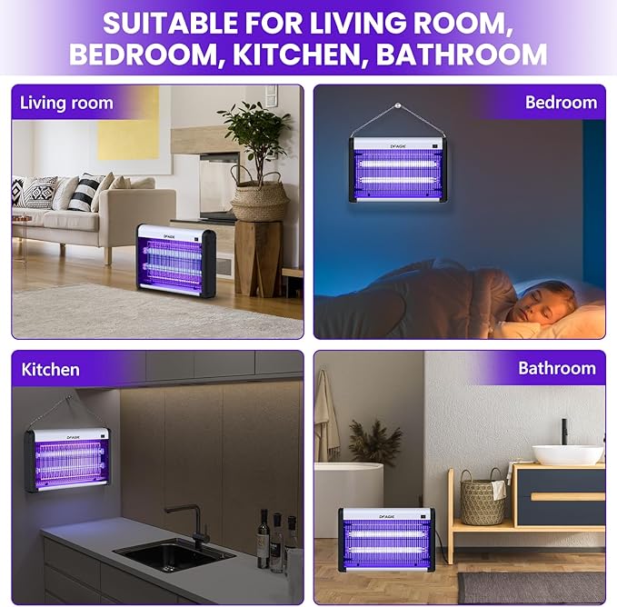 Indoor Bug Zapper Plug in, Mosquito Killer, Fly Traps Fly Zapper, 2800V Electric Bug Zapper, Flying Insect Trap for Bedroom, Kitchen, Living Room, Bathroom