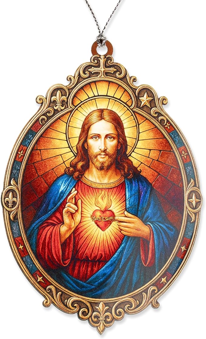 Sacred Heart Jesus Ornament – christian ornament – jesus gifts – religious decor – christmas ornament – Suncatcher effect window hanging – Car Hanging