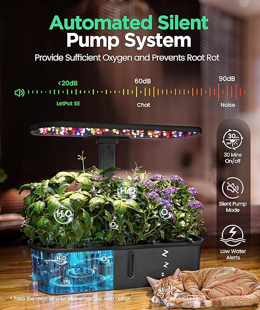 LETPOT LPH-Air Hydroponics Growing System Kits, APP & WiFi Controlled Smart Indoor Garden with 24W Grow Light Full Spectrum, 10 Pods Planter Indoor Gardening for Gifts, Kitchen, Vegetable (Black)