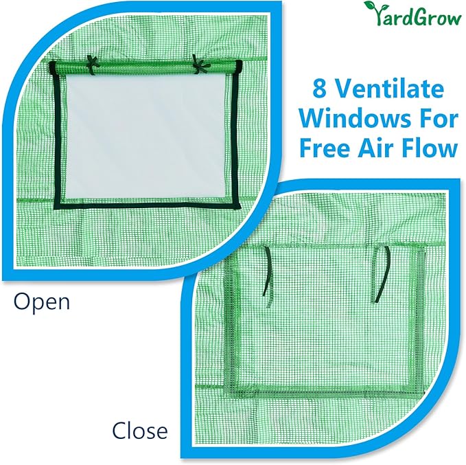 YardGrow Greenhouse Replacement Cover Larger Walk in Outdoor Plant Gardening Greenhouse (Frame Does NOT Included) (Green, 16'x7'x7')