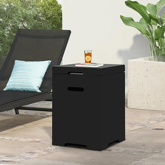 ECOTOUGE Propane Tank Cover Table, 15.5inch for Fire Table,Outdoor Cylinder Hideaway Table for Gas Fire Pit and Gas Griddle,Outdoor Side Table for Fire Pit, Black