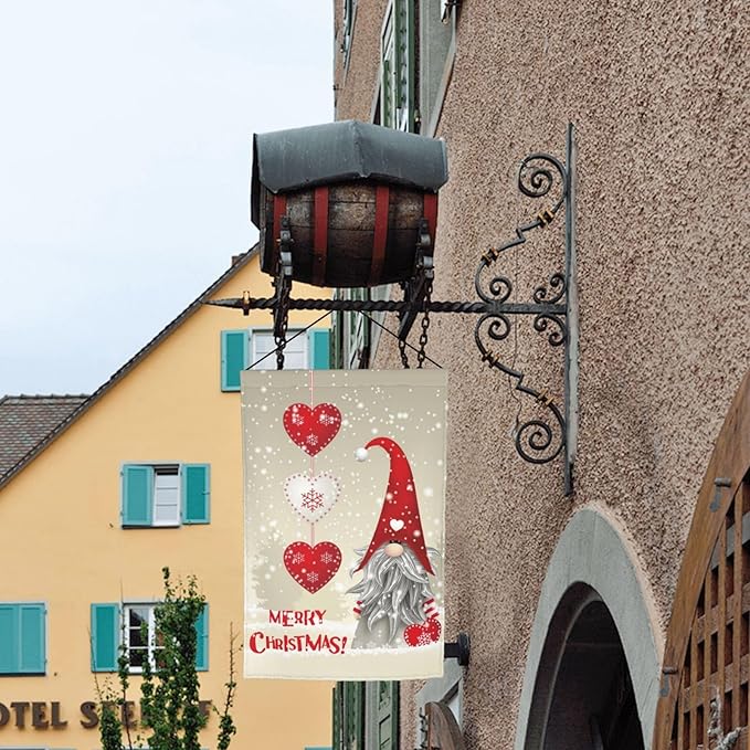 Gnome Christmas Merry Snowflake Retro Garden Flag Welcome Party Outdoor Outside Decorations Picks Home House Garden Yard Decor 12x18 Inch