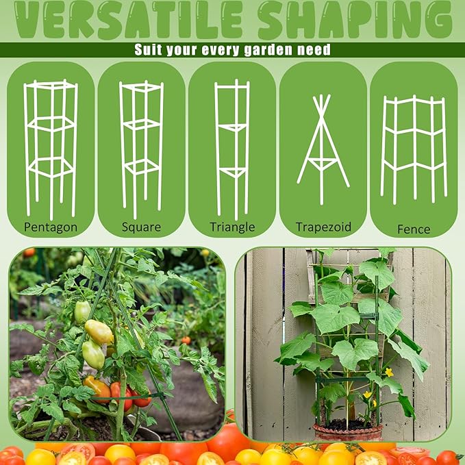 50 Pcs Expandable Trellis Connectors, 11 Inch Green Plastic Stake Arms for Tomato Cage, Climbing Plants Attach, 11mm Diameter Plant Stake