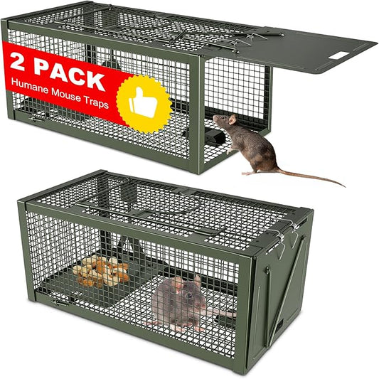 2 PCS Humane Mouse Rat Traps, Mice Chipmunk Squirrel Traps, and Other Live Animal Cage Catch and Release for Indoor and Outdoor-Green