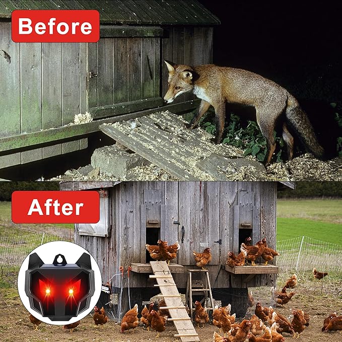 Solar Animal Repellent, Set of 4 Predator Eyes Animal Deterrent Sentinels with Red LED Blinking Lights Drive Away Raccoon, Deer, Skunk, Cat, Coyote from Yard Farm and Chicken Coops