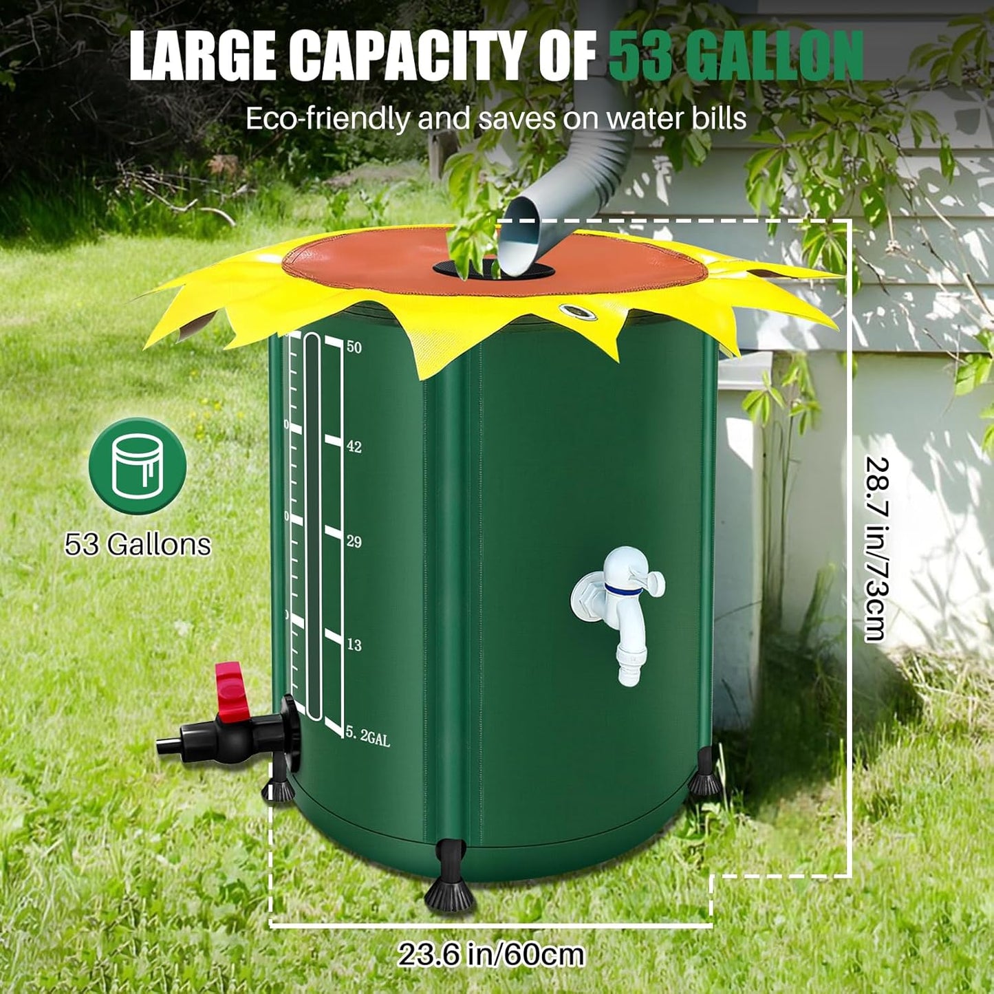 53 Gallon Collapsible Rain Barrel, Rain Water Collection Barrel with 1000D Oxford Cloth, Portable Rainwater Collection System with Spigot and Overflow Kit