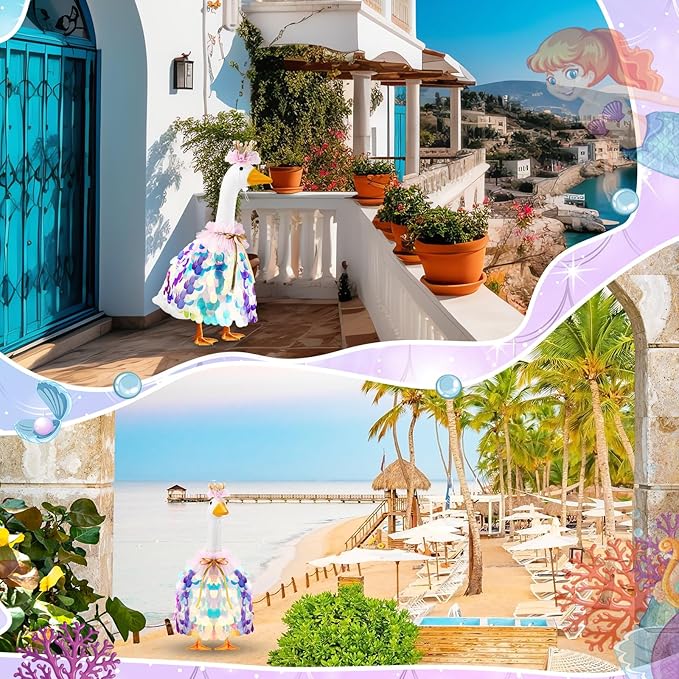 Princess Porch Goose Outfit Halloween Porch Goose Outfit Sparkly Rainbow Sequin Cape for 17" 23" Lawn Garden Yard Geese(Blue)