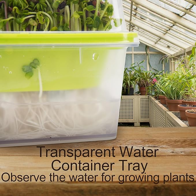Microgreen Growing Trays, LUVCSOY Sprouting Tray with Humidity Dome, 1.2 mm Small Mesh Holes, BPA Free, Sprouter Kit for Growing Mirco Seeds, Like Broccoli, Alfalfa, Radish, Clover - 4 Pack | Clear