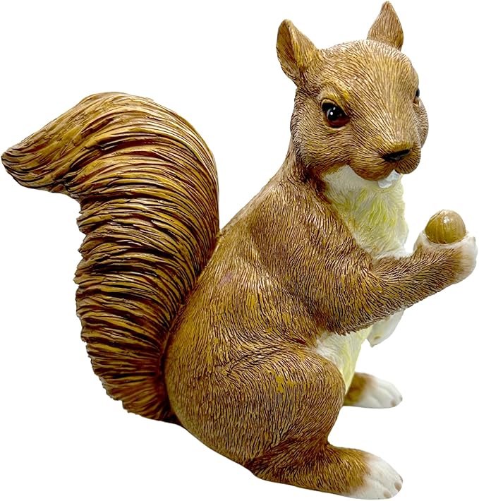 Garden Decor Polyresin Squirrel Statue with Acorn Statue - Charming Outdoor Decoration Ornament for Patio, Lawn, or Yard - Ideal for Garden Decor Enthusiasts and Nature Lovers