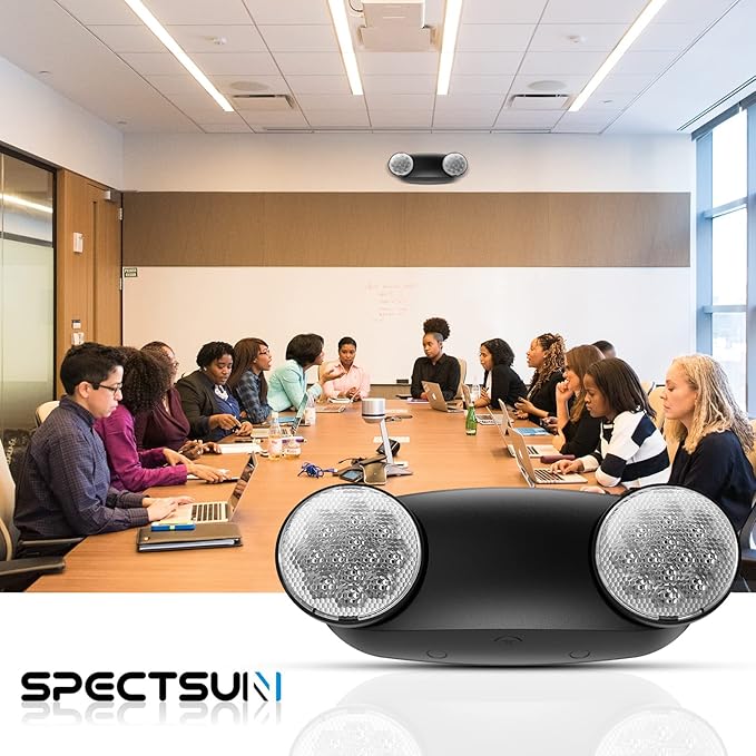 SPECTSUN 8 Pack Black Led Exit Sign with Emergency Lights &Battery Backup -Adjustable Hardwired 2 LED Head-UL Certified-120-277VAC