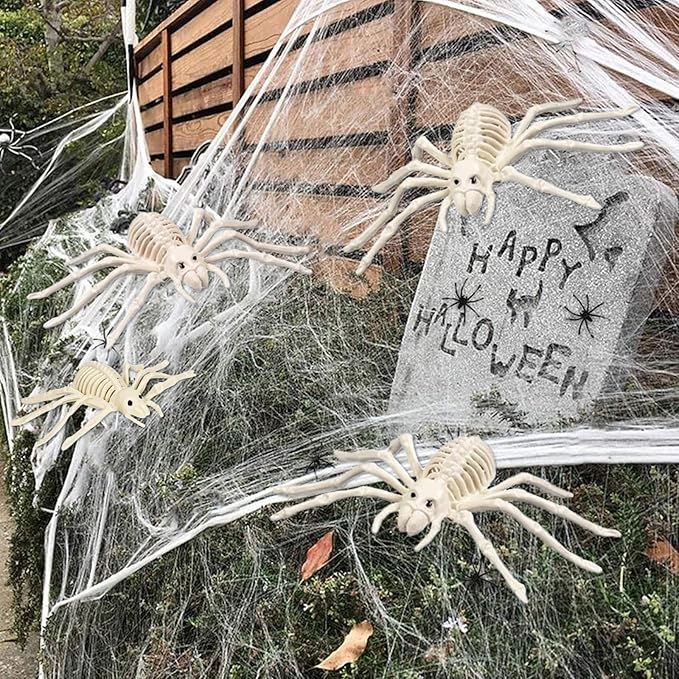 2 Pack Spider Skeleton Halloween Decor Sculpture Scary Centrepiece Animal Skeleton Spider Bone for Indoor Outdoor Spooky Scene Garden Haunted House Props