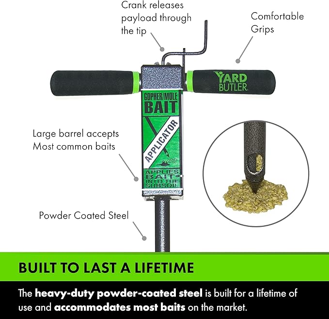 Yard Butler Gopher/Mole Bait Applicator - Gardening Tool for Safe & Easy Pest Control - No Digging Needed - Durable & Sturdy Bait Applicator - Mole, Vole & Gopher Killer
