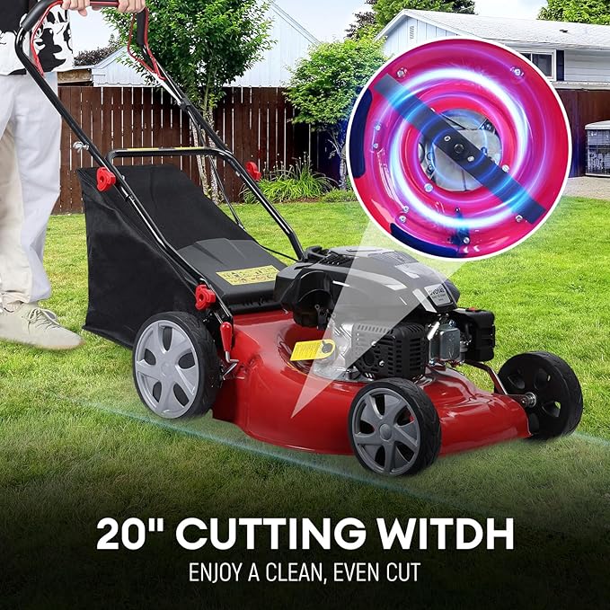 Gas Lawn Mower Self Propelled,141cc OHV Engine with Air Cooling, 20" Steel Deck, 3-in-1 Cutting System, 8-Level Height Adjustment, 20L Grass Catcher, Foldable Design Red (US Fast Arrival)