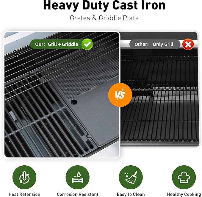 Brand-Man 4-Burner Gas Outdoor Kitchen Grill Island with Side Burner - 44,000 BTU Stainless Steel BBQ Grill Station with Storage Cabinets, Fold-out Prep Table, LPG/NG Convertible, Black