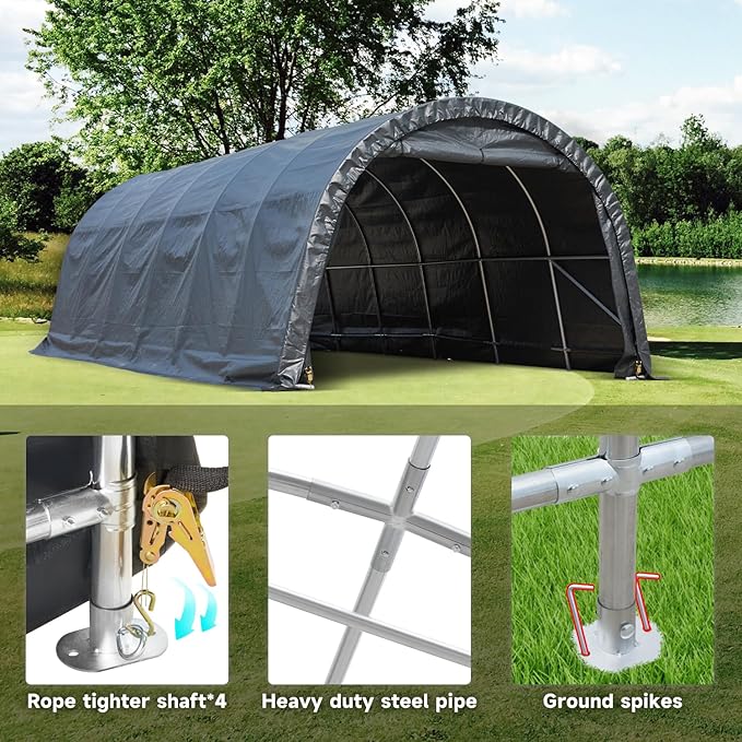 MELLCOM 12 x 24 FT Heavy Duty Carport, Portable Garage with Reinforced All-Steel Frame and Round Style Roof, Anti-Snow All Covered Car Canopy Outdoor Waterproof Storage Shelter for Car, Truck, Boat