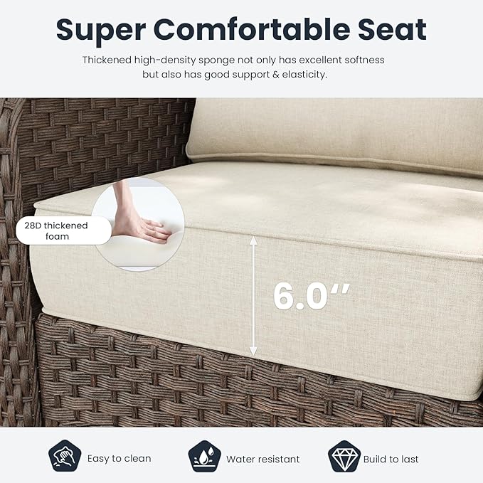 7 Pieces Outdoor Patio Furniture Sets with Rocking Swivel Chairs with 6-inch Thick Cushion and Fire Pit Table for Deck Lawn