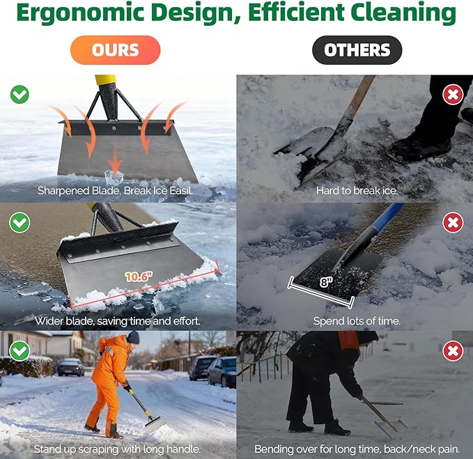 Floor Scraper Long Handle - Ice Removal Tool, Multifunctional Garden Cleaning Flat Shovel, 74" Weed Scraper Heavy Duty Sharp Blade for Lawn Edging,Sidewalk Weeding,Driveway Steps Snow Shovel