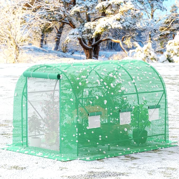 Walk-in Tunnel Greenhouse，Portable Plant Hot Housewith Dual Zippered Screen Doors & 6 Screen Windows Heavy Duty Plastic Plant Warm House with Reinforced Frame (10x7x7 FT)