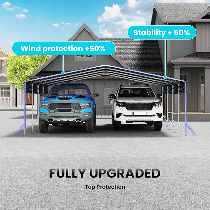 Heavy Duty Metal Carport – Sturdy Structure, All-Weather Protection, Easy Assembly for Cars, Trucks, Boats, Tractors, and Outdoor Storage (Gray, 20X20 FT)