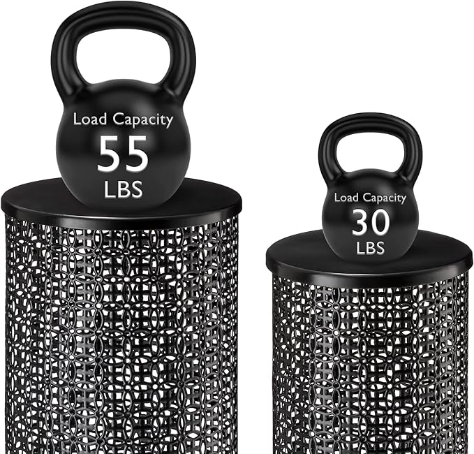 Glitzhome Outdoor Side Table Set of 2, Decorative Garden Stool for Indoor Outdoor Heavy Duty Metal Frame Accent Table Modern End Table, Glossy Black