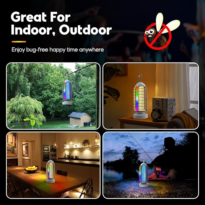 Bug Zapper with Marquee Light, Mosquito Zapper Indoor Outdoor, 4000mAh, Smart Auto On/Off Rechargeable Fly Zapper, Portable Waterproof Insect Killer for Home, Kitchen, Patio, Camping - 2Packs, 2Colors