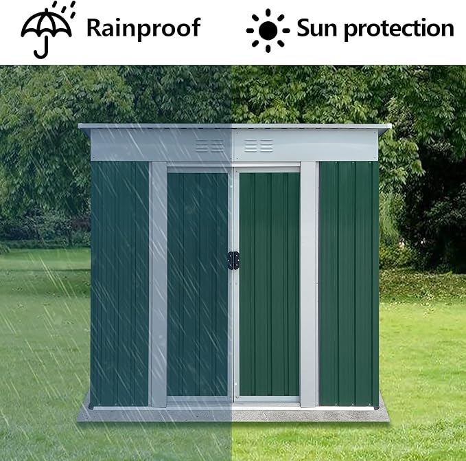 Ball & Cast 6x4FT Outdoor Storage Shed with Sloped Roof,Heavy Duty Metal Sheds with Sliding & Lockable Doors,Waterproof Tool Sheds for Garden,Backyard,Lawn,Easy to Assemble,Green