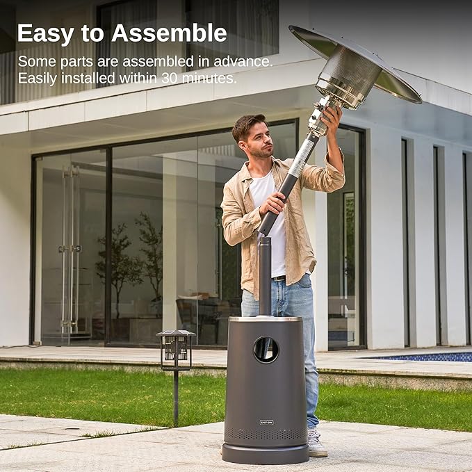 EAST OAK 50,000 BTU Patio Heater with Sand Box, Table Design, Double-Layer Stainless Steel Burner, Wheels, Triple Protection System, Outdoor Heater for Home and Residential, Polar Night