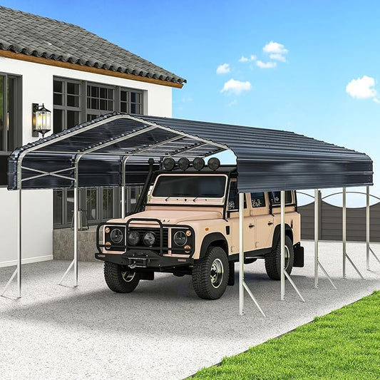 Heavy Duty Metal Carport – Sturdy Structure, All-Weather Protection, Easy Assembly for Cars, Trucks, Boats, Tractors, and Outdoor Storage (Gray, 12X20 FT)