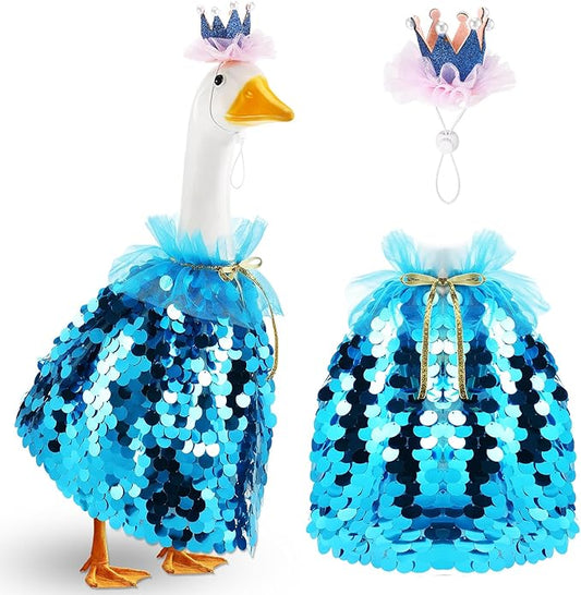 Princess Porch Goose Outfit Halloween Porch Goose Outfit Sparkly Rainbow Sequin Cape for 17" 23" Lawn Garden Yard Geese(Dark Blue)