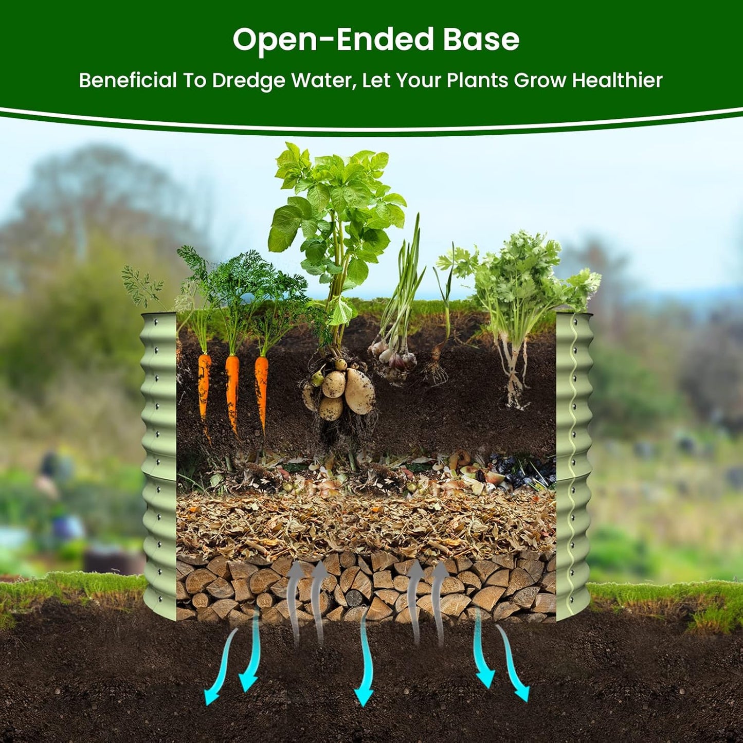 Olle 32" Tall, Raised Garden Beds Outdoor for Vegetables, Round Galvanized Raised Garden Bed, Metal Garden Boxes Outdoor Plater Box, Sage Green