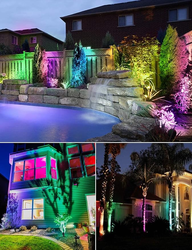 SUNVIE 24 Pack Halloween RGBW Low Voltage Landscape Lights 12W LED Color Changing Landscape Lighting with Remote Control and Wire Connectors, AC/DC 12V-24V Waterproof Outdoor Spotlight for Yard Garden