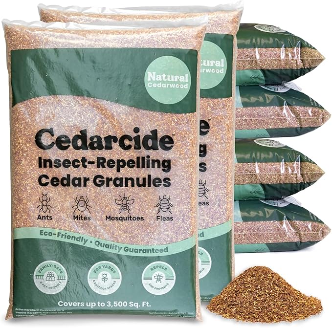 Cedarcide Lawn, Home & Garden Cedar Granules | Repels Fleas, Ticks, Ants & Mosquitoes | Smells Great, Easy to Use | Family & Pet Safe | 6 Bags (48 Lbs)