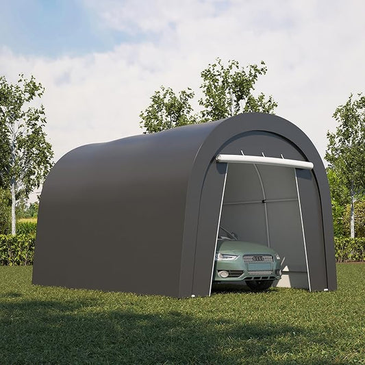 Carport, 10'x15' Outdoor Round Portable Garage with 2 Roll up Doors, Heavy Duty Storage Shelter Car Canopy Party Tent, Dark Gray