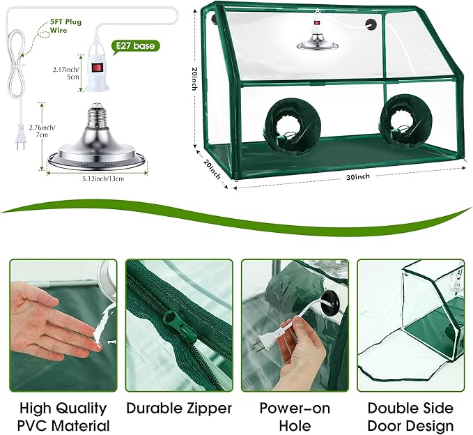 Meonum Mushroom Grow Tent and LED Growing Light Kit, 30 x 20 x 20 Inch Portable Large Still Air Box, Mycology Mushroom Growing Kit, Indoor Propagation Stations with 48 LED Mushroom Grow Lamp (Green)